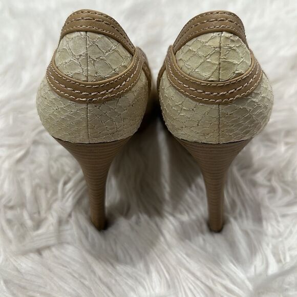 Kathy Van Zealand Dear Snakeskin Peep Toe Heels Sz 9 - Picture 4 of 16